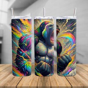 Neon Gorilla Tumbler 20oz | Colorful Power Art Stainless Steel Cup